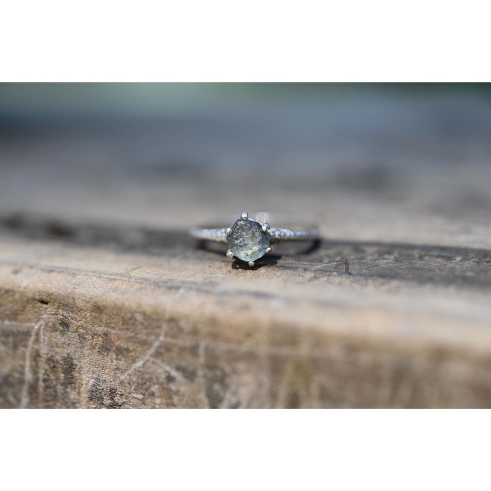 Engagement ring green Montana Sapphire Ring – Handmade Sterling Silver Solitaire
